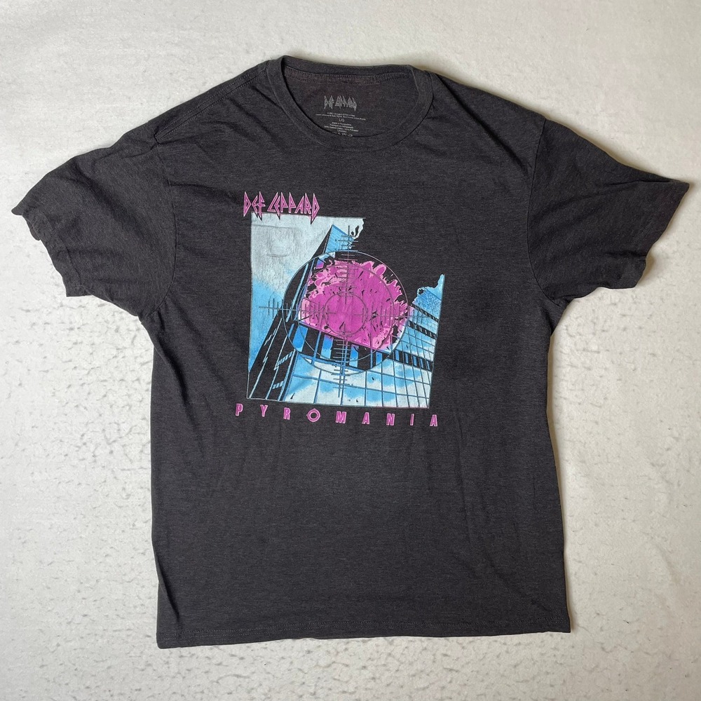 Def Leppard Pyromania Band‎ T Shirt Dark Gray Graphic Tee Mens Large